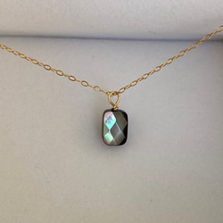 《14kgf》ブラックシェル　スクエアカット　ソリティア ネックレス 1枚目の画像