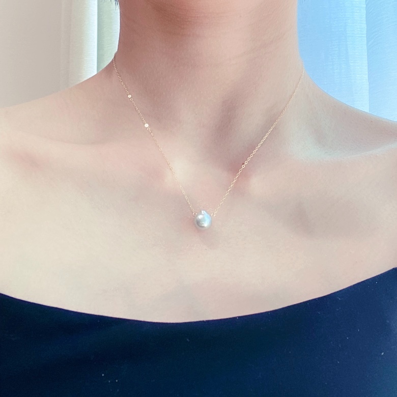 《14KGF》あこや真珠  ナチュラルグレー　バロック　ネックレス　※ルース選択可