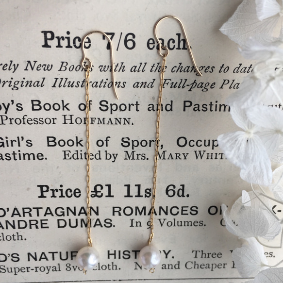 《14kgf》5-5.5㎜珠 あこや真珠 ロングチェーン ピアス / イヤリング 4枚目の画像