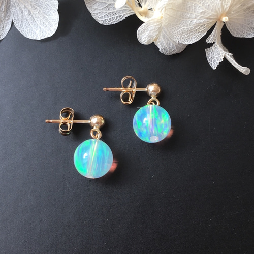 14kgf》ウォーターオパールのソリティアピアス ピアス（スタッド・一粒