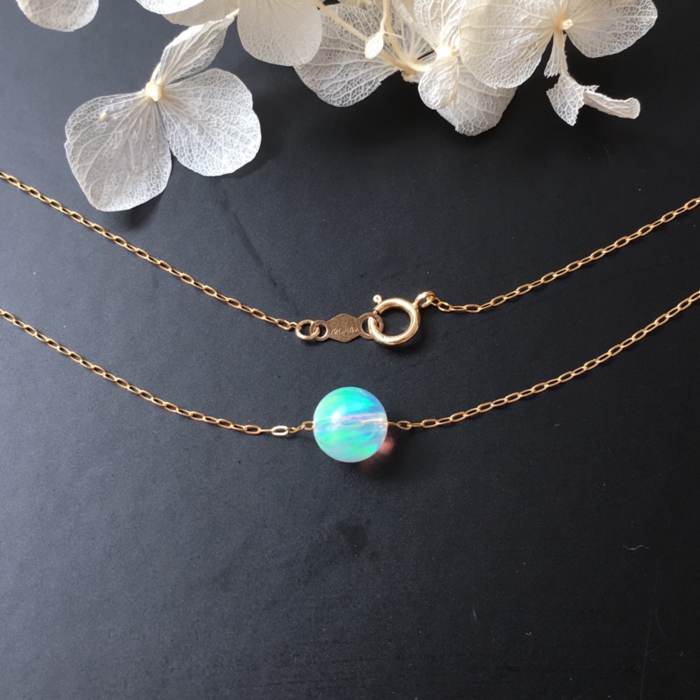 《14kgf》ウォーターオパールのソリティアネックレス