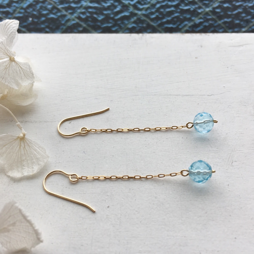 14Kgf 天然石ピアス　シーブルーハート ピアス・イヤリング】14kgf ブルーハート とんぼ玉 / blue heart