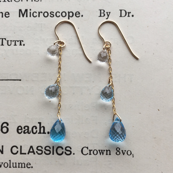 14KGF グラデーション トパーズ ピアス キラキラリングピアス ブルー