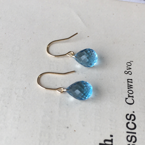 k18 》天然石 最高級 スイスブルートパーズの一粒ピアス ピアス