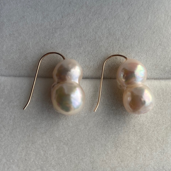 《14kgf》7-8㎜珠 あこや真珠 ツインパール　ソリティアピアス 3枚目の画像