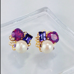 紫茹和棉珍珠耳環 第1張的照片