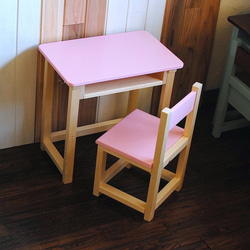 □かわいいベビーピンクとナチュラルの昭和レトロな小さな勉強机と椅子セット★ 5枚目の画像