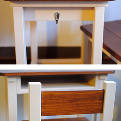 ★かわいいミルクティー＆オークカラーのレトロな小さい勉強机と椅子セット 5枚目の画像