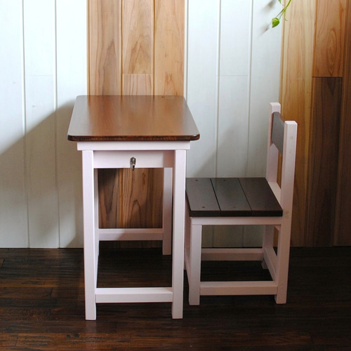 ハンドメイド キッズチェア&キッズデスク（チーク色×ホワイト