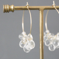 【冬日透明】14kgf 透明玻璃圈形耳環 | 冰滴耳環，冬季配件，優雅金色 第2張的照片