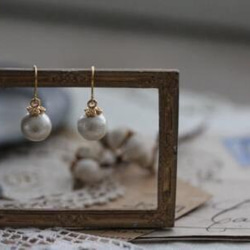 棉珍珠與幸運草的單顆耳環 第4張的照片