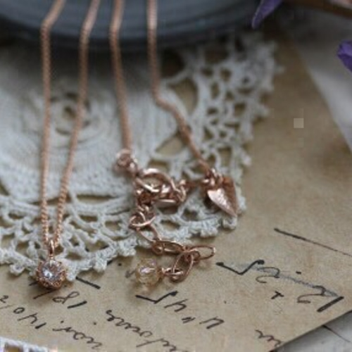 ピンクゴールドの一粒ネックレス ネックレス・ペンダント Green