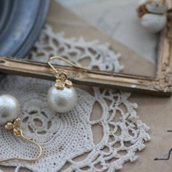 14kgf 棉珍珠與幸運草的單顆耳環 第2張的照片