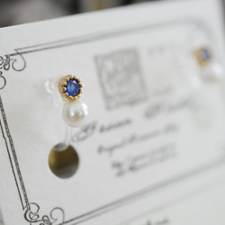 耳環如耳環*藍色藍寶石（氧化鋯）和珍珠耳環* 第2張的照片