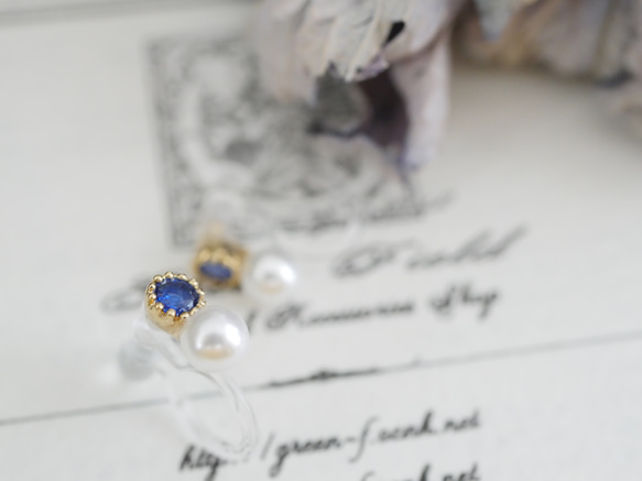 耳環如耳環*藍色藍寶石（氧化鋯）和珍珠耳環* 第3張的照片