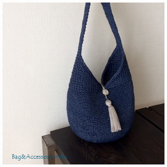 Shoulder Bag◇navy blue◇カゴバッグ 4枚目の画像