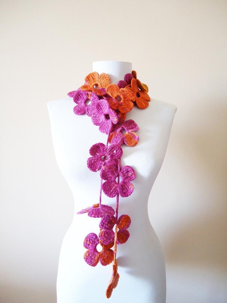 クローバーのマフラー　ピンク＆オレンジ