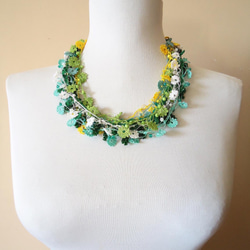 Bijou Embroidery Necklace Flower Jewel 綠色混合 第2張的照片