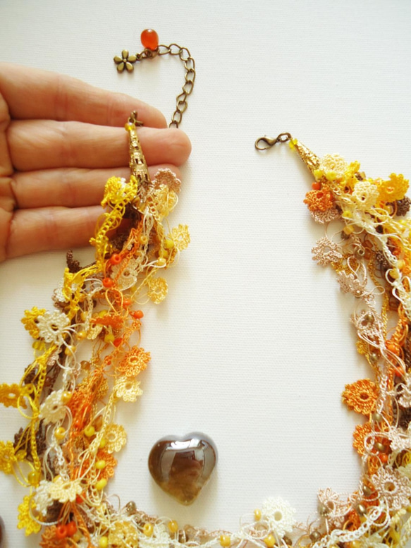 Bijou Embroidery Necklace Flower Jewel 黃色混合 第3張的照片
