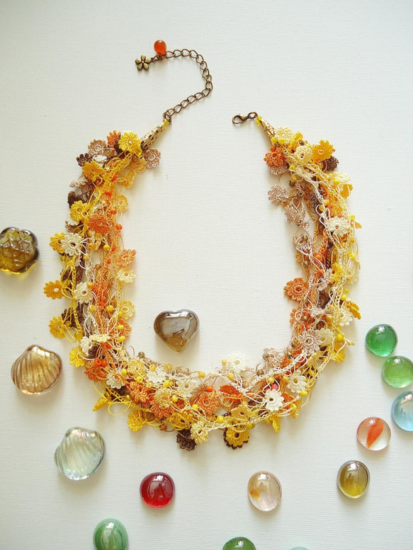 Bijou Embroidery Necklace Flower Jewel 黃色混合 第5張的照片