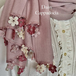 刺繍のお花つき パシュミナストール「マリー」ピンク 2枚目の画像