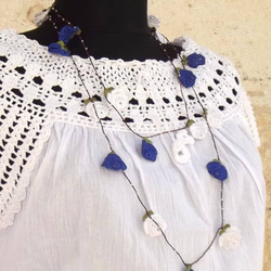 トゥーオヤ　刺繡ネックレス　ロング　レースのラリエット　お花 2枚目の画像