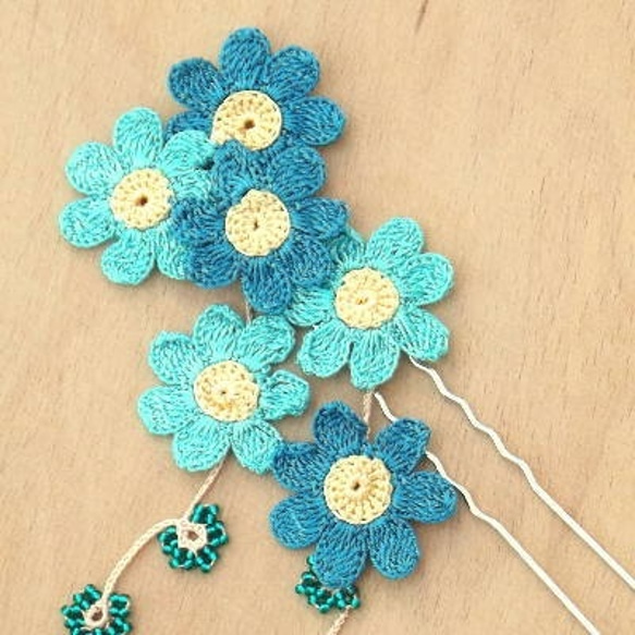 刺繡の和かんざし　レースのお花モチーフ　トゥーオヤ 2枚目の画像