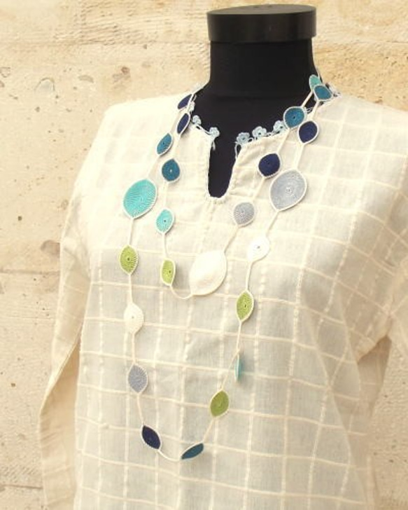 蕾絲針織套索“水滴”檸檬色和藍色 第3張的照片