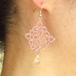 Tatting蕾絲耳環“Lombus”粉色 第2張的照片