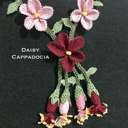 立體刺繡項鍊“雞蛋花和芽”粉紅色 第2張的照片