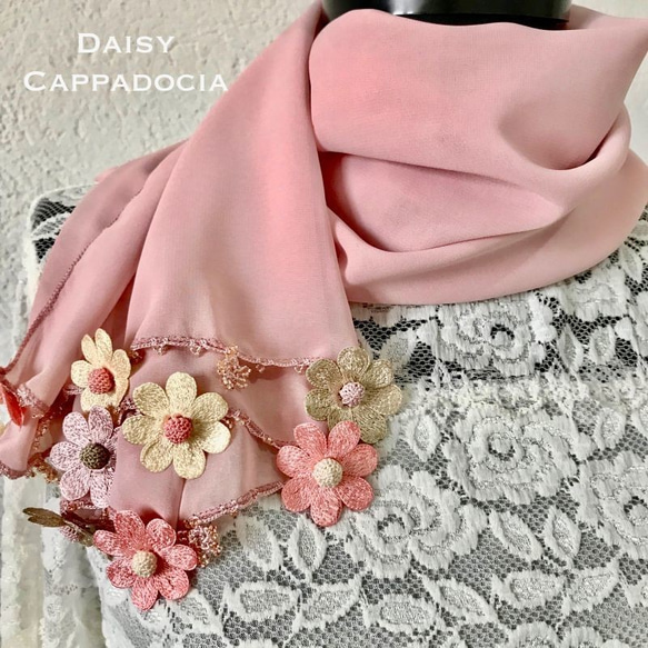 [秋季特賣]繡花“雛菊”粉紅色混合的雪紡檔（2面） 第1張的照片