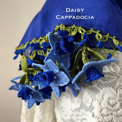 藍色3D刺繡花朵棉質披肩藍色 第2張的照片