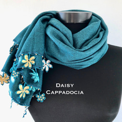 ネイビー&ネイビー綿100リネン麻100%国内手作りネックウォーマー新品  