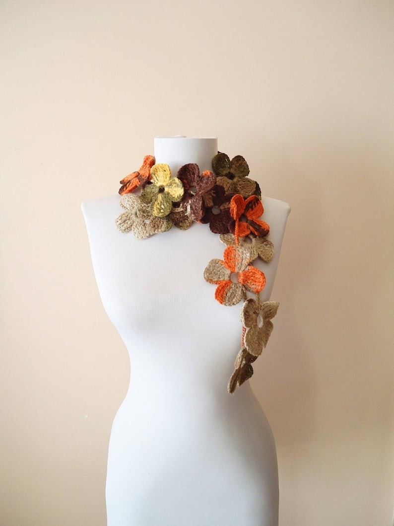 クローバーのマフラー　ブラウン＆オレンジ