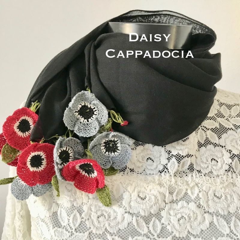 刺繍のお花付き コットンストール　アネモネ