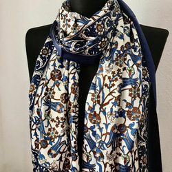 Satin Stole Navy &amp; Brown 鬱金香和康乃馨 第1張的照片