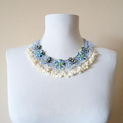 Bijou刺繡項鍊花珠寶淺藍色 第2張的照片
