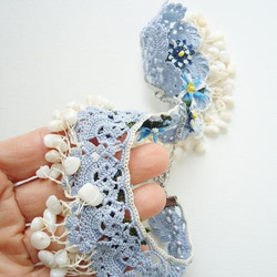 Bijou刺繡項鍊花珠寶淺藍色 第4張的照片