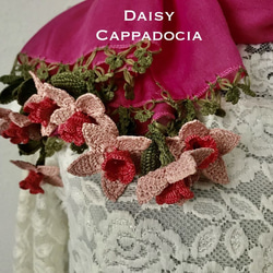 刺繍のお花付き コットンストール パッションピンク 2枚目の画像
