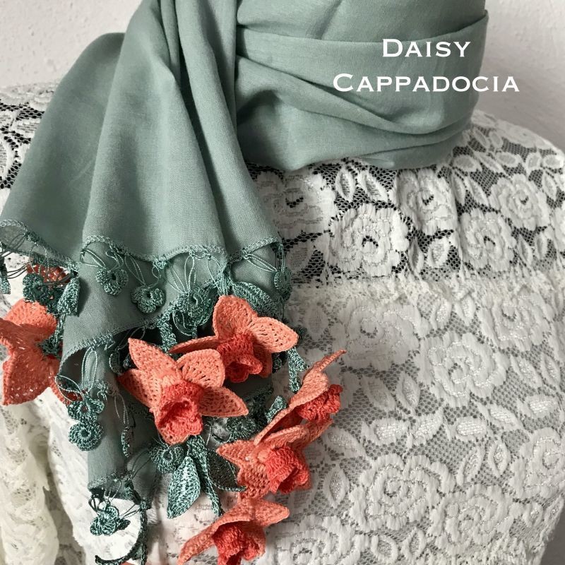 刺繍のお花付き コットンストール 若草