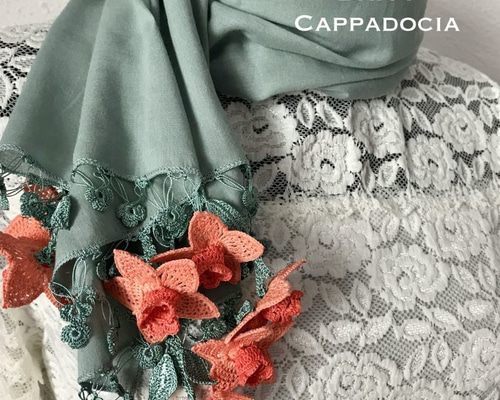お花さ刺繍ストール 刺繍のお花付き コットンストール 若草 ストール デイジー刺繍