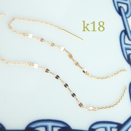 k18ピアス キラキラ アメリカンピアス 18金 チェーンピアス ペタル