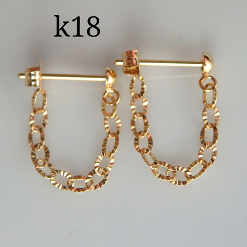 k18ピアス　スクリューチェーン　フープピアス　18金　18k　1.5㎜幅