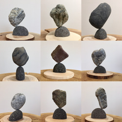 おうちでロックバランシング！石ころと丸太輪切りの『宅積み用石花台』マルタ座 2枚目の画像