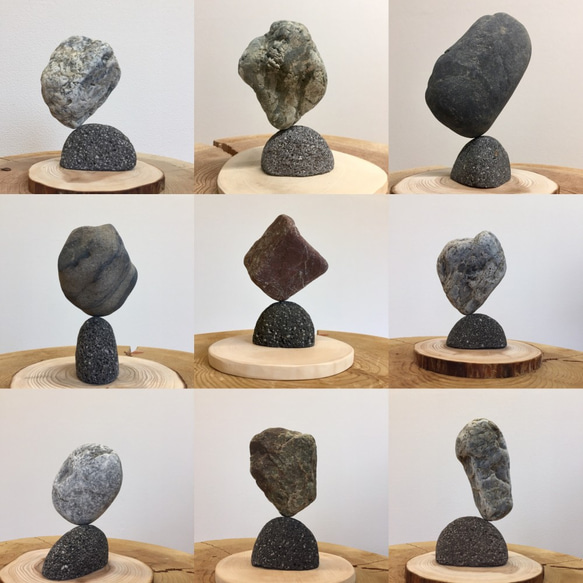 おうちでロックバランシング！石ころと丸太輪切りの『宅積み用石花台』マルタ座 2枚目の画像