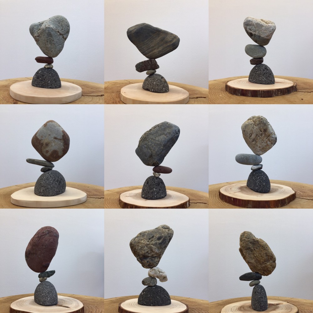おうちでロックバランシング！石ころと丸太輪切りの宅積み用石花台「マルタ座」 かませ石セット