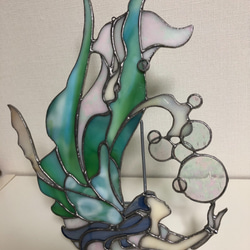 バブルフェアリー グリーン （泡と妖精）️のオーナメント タペストリー 壁掛け ステンドグラス ガラス細工 2枚目の画像