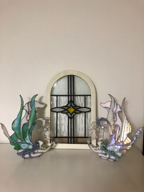 バブルフェアリー グリーン （泡と妖精）️のオーナメント タペストリー 壁掛け ステンドグラス ガラス細工 4枚目の画像