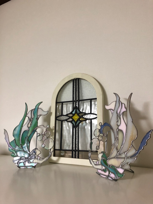 バブルフェアリー グリーン （泡と妖精）️のオーナメント タペストリー 壁掛け ステンドグラス ガラス細工 5枚目の画像