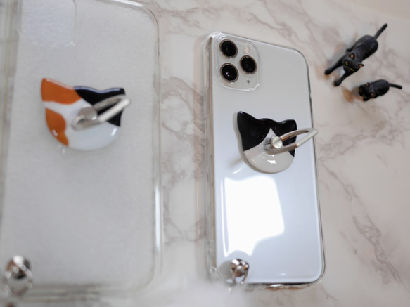 三毛猫のリング付きスマホケース　シンプル　かわいい　iPhoneケース 3枚目の画像